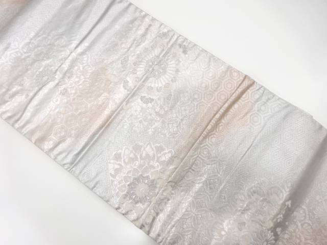 JAPANESE KIMONO / ANTIQUE FUKURO OBI / SILK / WOVEN FLORAL CREST